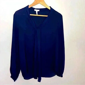 Leith Navy Blue Blouse w/Tie Front, Size S, EUC
